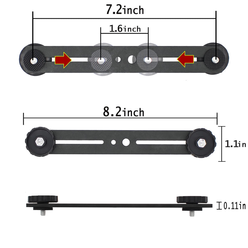 Zeetain Dual Speedlite Tripod Mount Bracket,1/4" Dual Camera Mount Flash Extension Bar,8" Dual Tripod Bracket for Camera,LED Video Light,DSLR Camera,Flash Light(2 Pack)