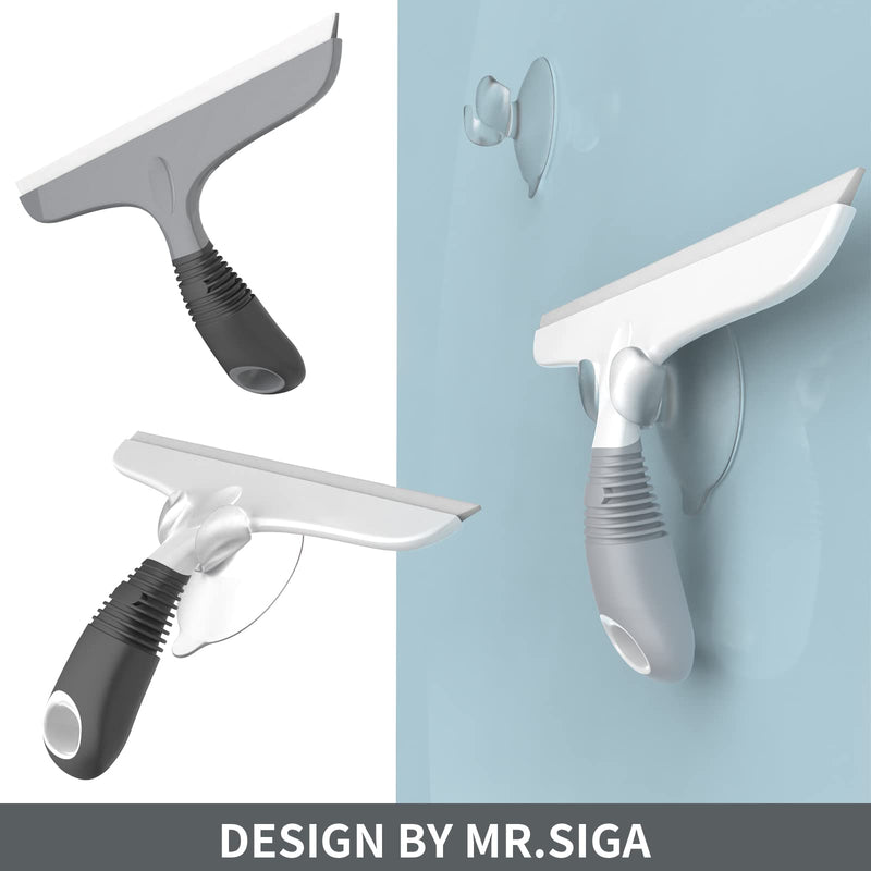 MR.SIGA Multi-Purpose Silicon Squeegee for Window, Glass, Shower Door, Car Windshield, Heavy Duty Window Scrubber, Includes Suction Hook, 10 inch, Grey & Black, 1 Pack
