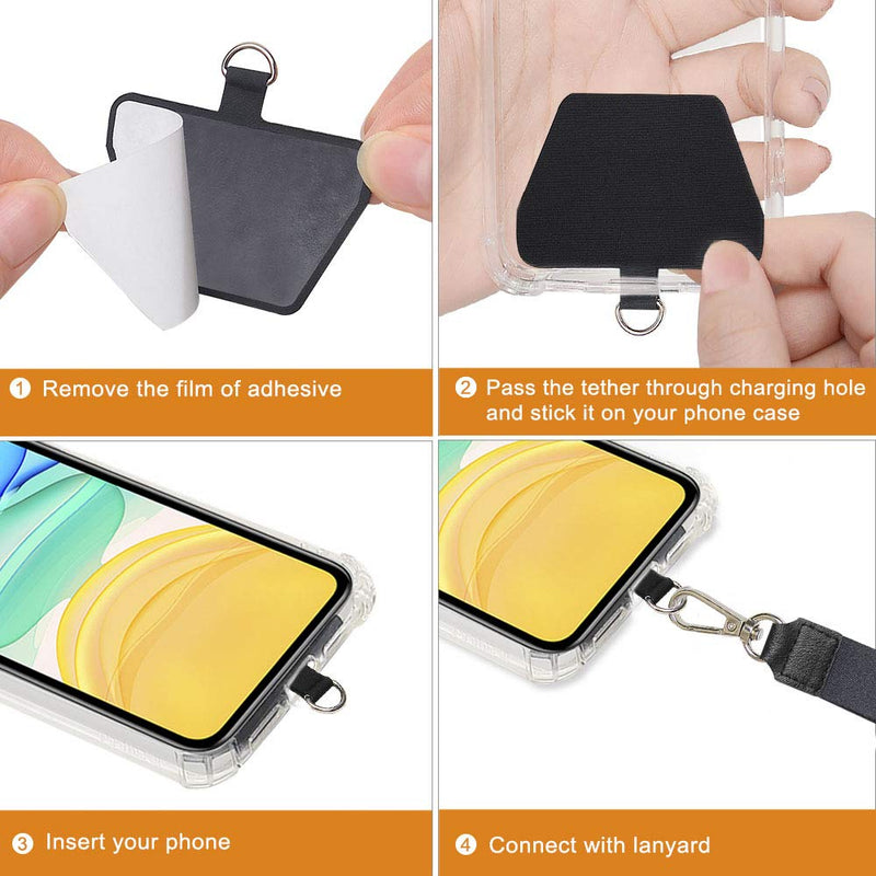 Phone Tether Tab, COCASES 2 Pack Update Phone Lasso Patch with Replacement Part for Smartphone Lanyard Safety Tether (Black) Black