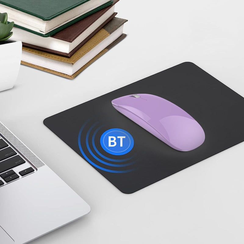 TENMOS M18 Bluetooth Mouse, USB C Rechargeable Wireless Mouse, Triple Mode (Dual Bluetooth+USB) Computer Silent Mice Portable with USB Receiver and Type C Adapter for Laptop/MacBook/iPad/PC - Purple