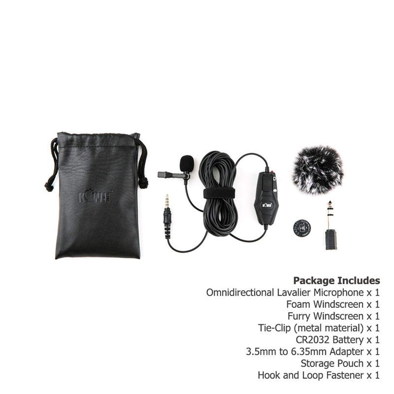 KIWIFOTOS Lavalier Microphone, Professional Clip-on Lapel Mic Omnidirectional Condenser with 7M Cord for Camera/Smartphone for Recording Interview Video Vlog Conference Podcast Voice Dictation Single-Head Mic