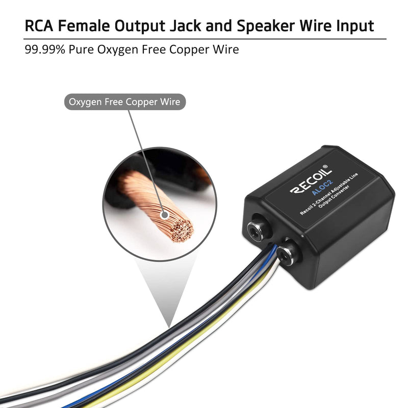 RECOIL ALOC2 2-Channel Speaker Cable to RCA Adjustable Line Output Converter with Remote Turn On