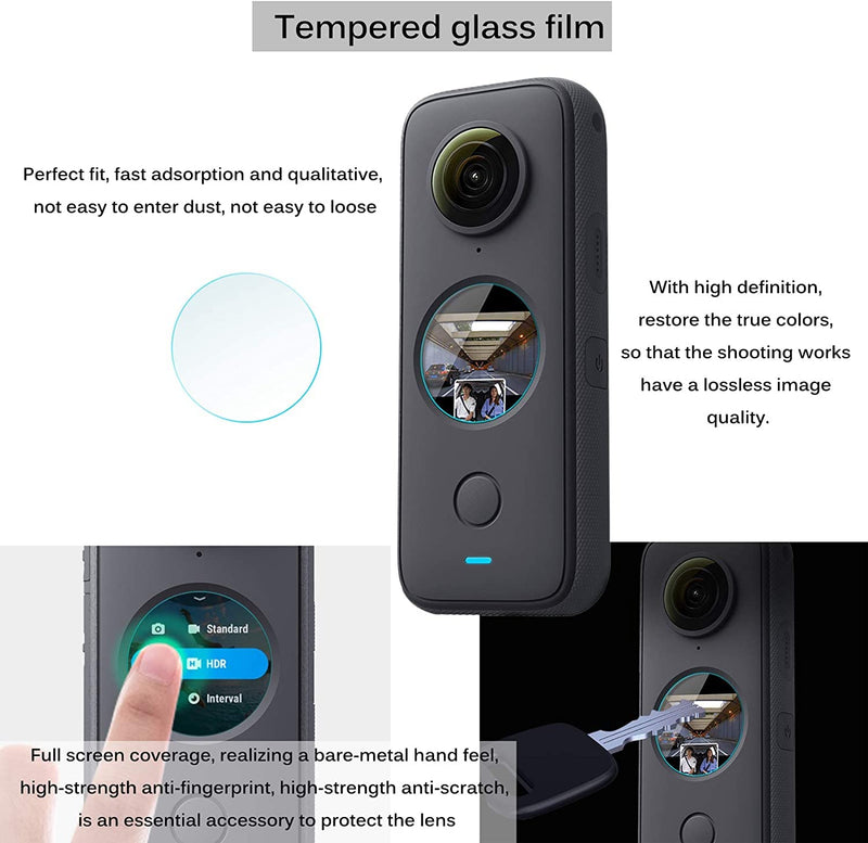 O'woda 360 One X2 Protector Kit: Lens HD Tempered Glass Protective Film (2 Sets) + Panoramic Camera Silicone Protection Cover for Insta 360 One X2