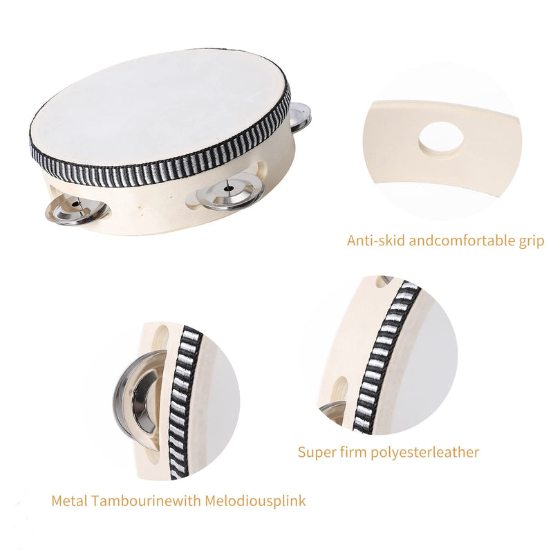 [AUSTRALIA] - Tambourine 6 Inch, Hand Held Drum with Single Row Metal Bell,Wooden Hand Percussion Music Instruments for Kids,Teaching,Party Games 6 inch Natural 