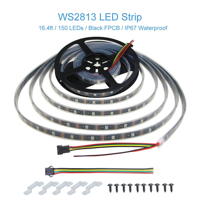 [AUSTRALIA] - ALITOVE 16.4ft WS2813 Upgraded WS2812B Individually Addressable Programmable RGB LED Strip 5m 150 LEDs Signal Break-point Continuous Transmission LED Pixels Lights Waterproof IP67 Black PCB 5V DC 