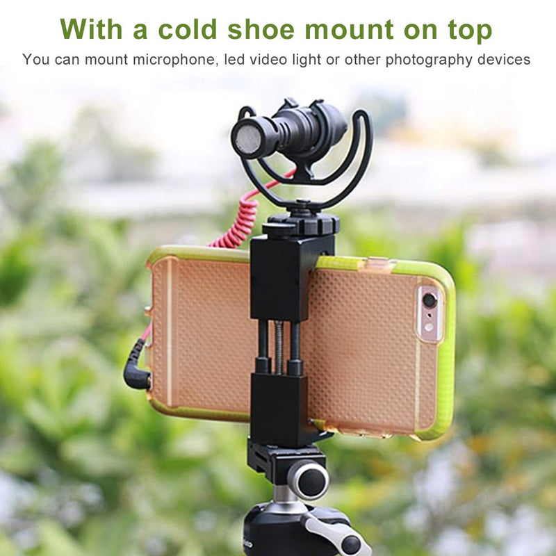 Phone Holder Clamp, Universal Adjustable Smartphone Clip Holder Mount Bracket, Aluminum Alloy Phone Tripod Adapter with Cold Shoe Mount