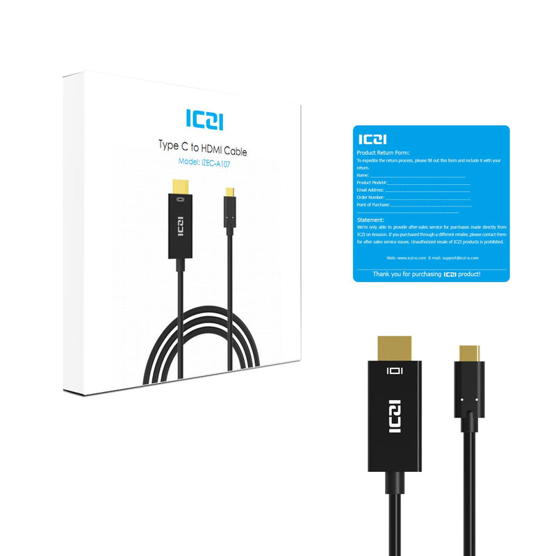 USB C to HDMI Male Cable, ICZI 4K 60Hz Thunderbolt 3 to HDMI Adapter