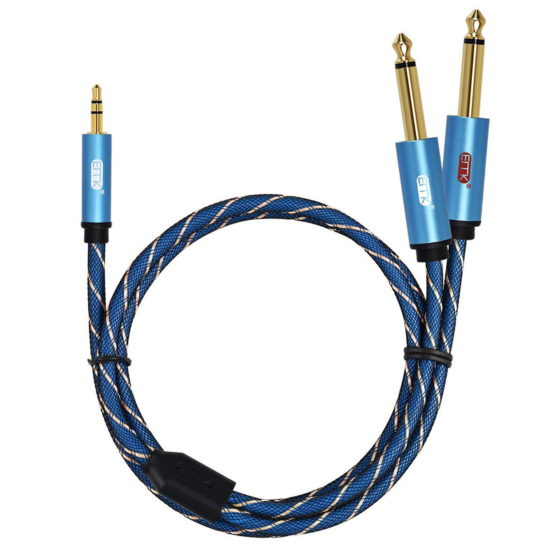 EMK 3.5mm 1/8" TRS to Dual 6.35mm 1/4" TS Mono Stereo Y-Cable Splitter Cord for iPhone, iPod, Computer Sound Cards, Mixer Audio Recorder,CD Players,Multimedia Speakers and Home Stereo Systems-6.6ft/2m 6.6Ft/2Meters