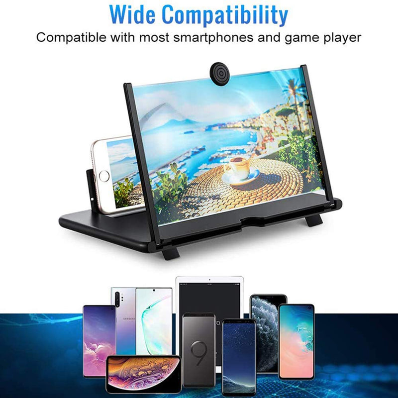 12 inch 3D Phone Screen Magnifier, Folding Design HD Magnifying Holder Stand for Movies, Videos, and Gaming- Anti-Reflective