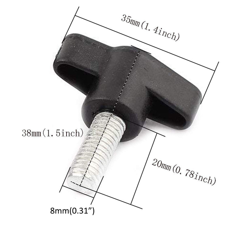 XMHF 10Pcs 8mm x 20mm Male Thread Plastic T Handle Screw Type Clamping Knob Black