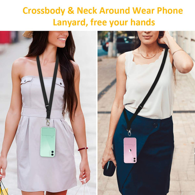 Phone Lanyard Adjustable Phone Strap with 2 PVC Patchs for Smartphone Black