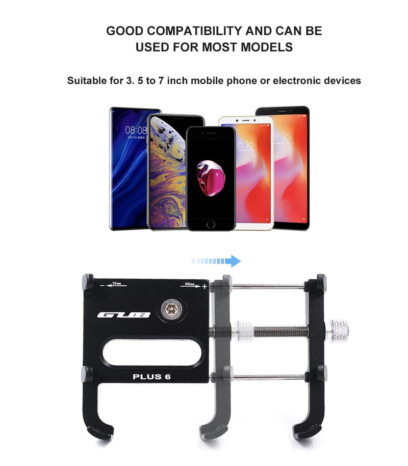 GUB Bicycle & Motorcycle Phone Mount, Aluminum Bike Phone Holder Mount with 360° Rotation for iPhone 11 12 13 Pro Max Mini X XR Xs Plus, Samsung S21 S20 S10 Note20/10 4-7 Inch - Upgraded black