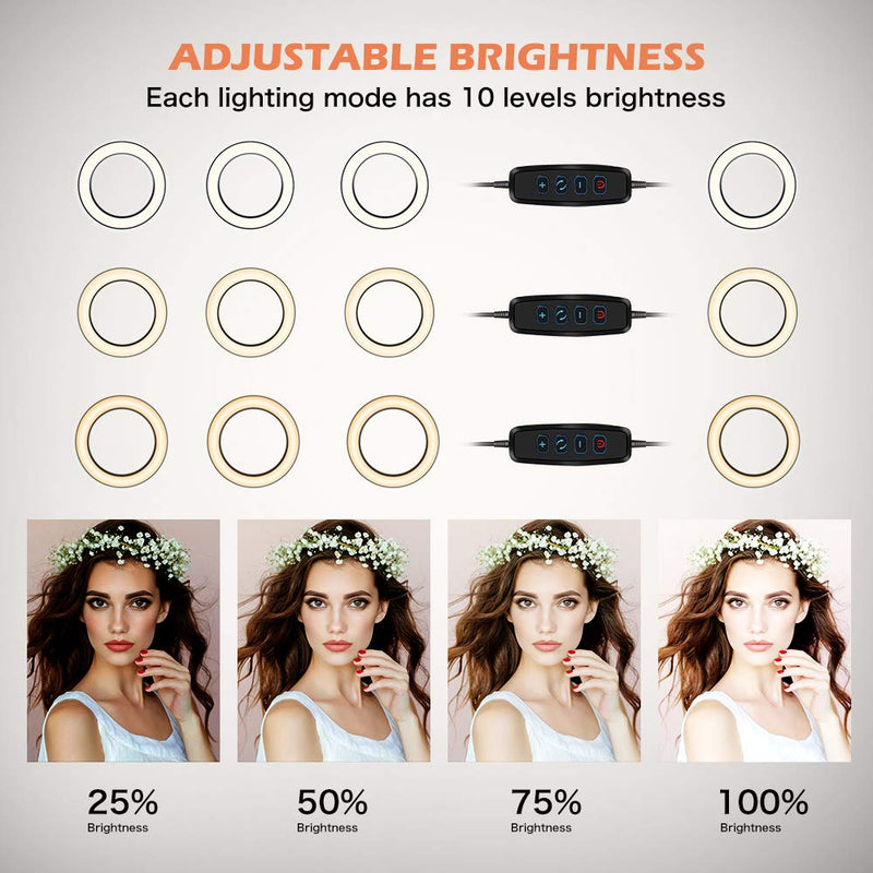 LED Ring Light, UBeesize Dimmable Mini Ring Light for YouTube Videos, Selfie Makeup with iPhone/Android Phone, 3 Colors Mode & 10 Level Brightness Temperature 3000K-5000K