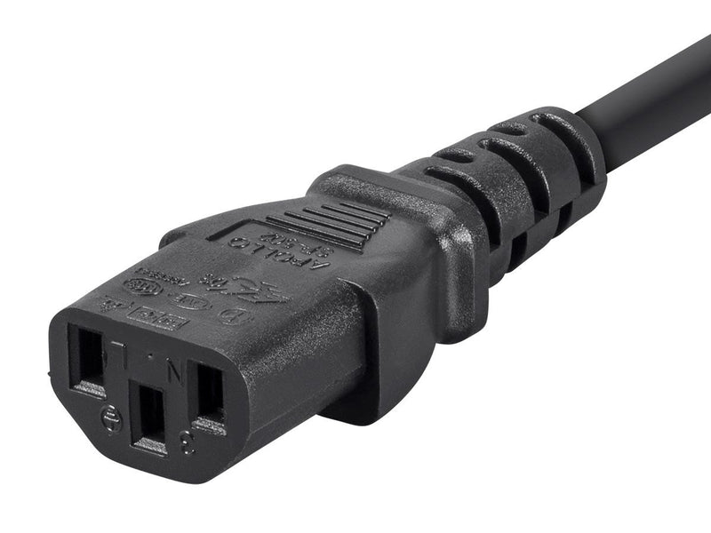 Monoprice 3-Prong Extension Cord - 1.5 Feet - Black | IEC 60320 C14 to IEC 60320 C13, 18AWG, 10A, 125V