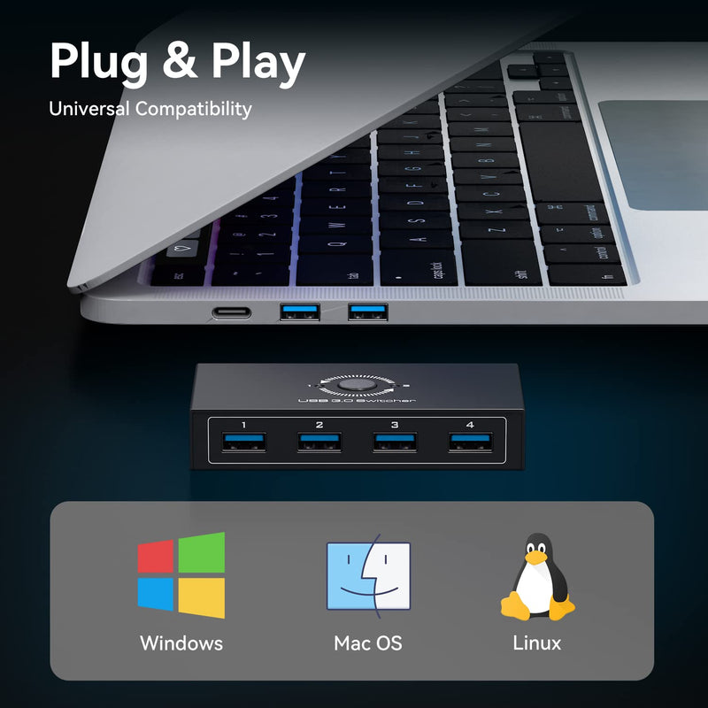 USB 3.0 Switcher Selector 2 Computers Share 4 USB 3.0 Devices1 3.5mm Audio USB KVM Switcher for Keyboard Mouse Printer Scanner Hard Drivers Headsets Black