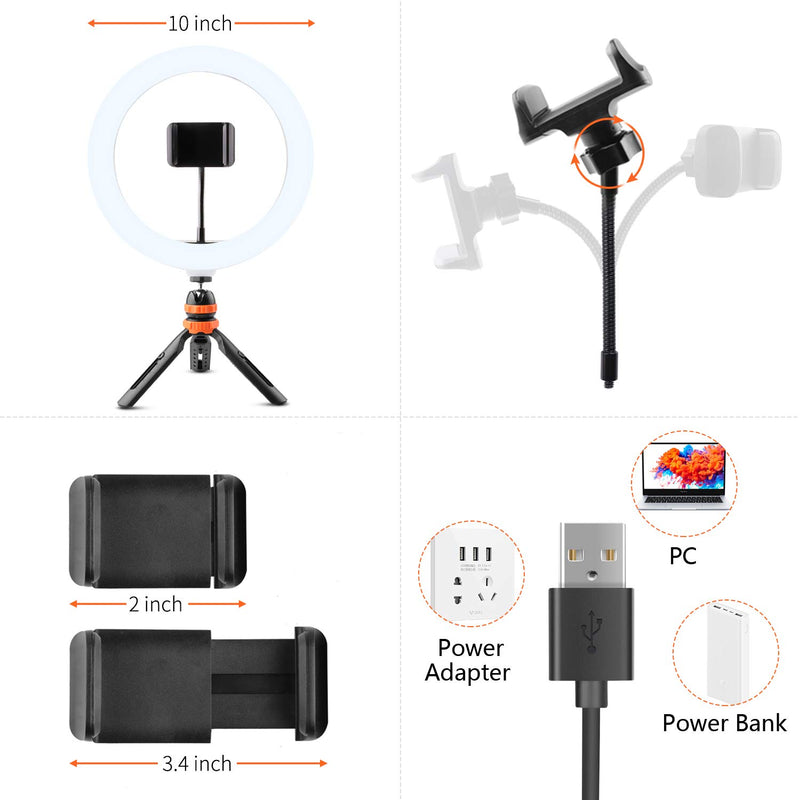 WOWGO 10" Ring Light with Tripod Stand & Phone Holder, 3 Lighting Modes and 11 Brightness Levels, for Live Streaming, YouTube, Makeup, Video Shooting, Vlog, Selfie (Remote Control for iPhone Android)