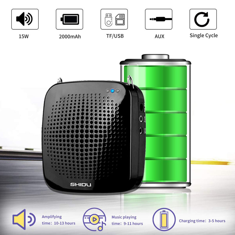 [AUSTRALIA] - SHIDU Voice Amplifier with Microphone Headset, 2000 mAh Rechargeable 15W Portable Amplifier Pa Amp Speaker for Teachers, Classroom,Meetings and more 