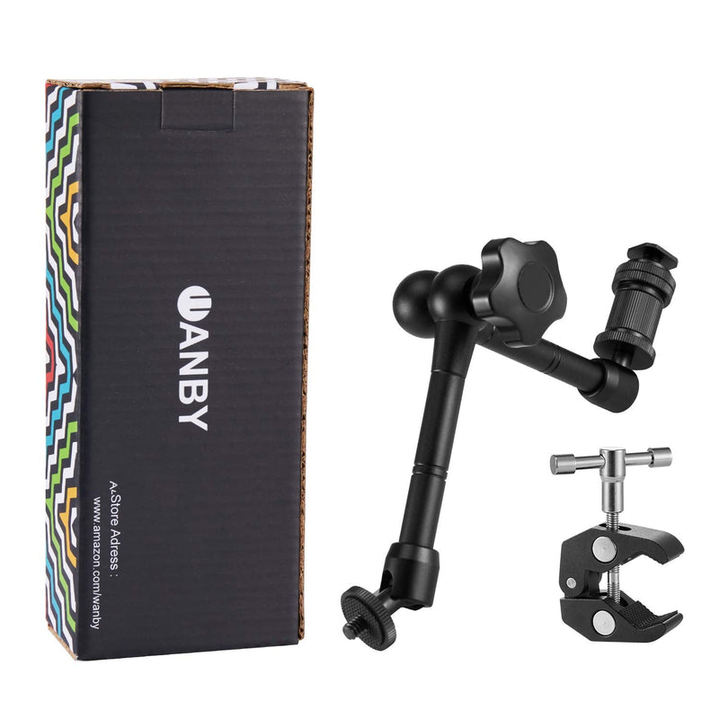 WANBY 11 Inch Articulating Friction Magic Arm Adjustable w/Hot Shoe Mount 1/4'' Tripod Screw for Camera Rig, LCD Monitor, LED Flash Lights (11'Arm & Clip)