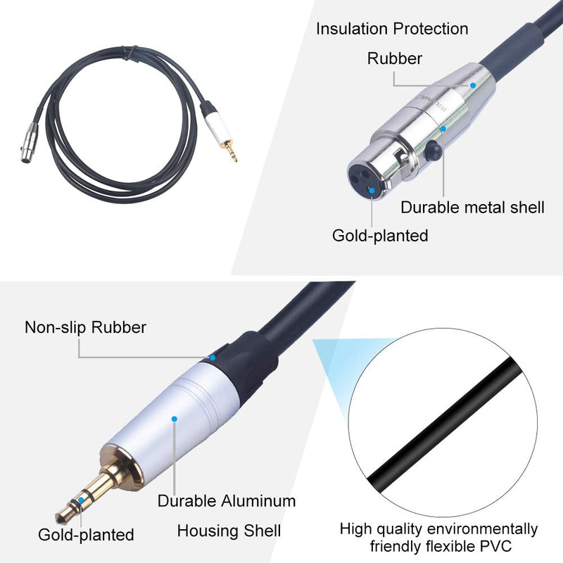 [AUSTRALIA] - Devinal Female Mini XLR to 3.5mm calbe, 1/8" inch Stereo TRS to 3 Pin Mini XLR Female Cord Adapter Connector Audio Cable for Pro Lapel Mic 6.6 FT 1/8 Male to mini-XLR Female 6FT 