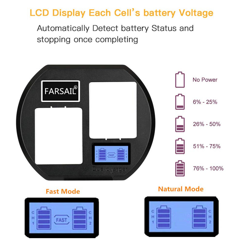 FARSAIL LCD Display Camera Battery Charger Stations Compatible with Arlo Rechargable Batteries - Arlo Pro & Pro 2/VMA4400, Arlo Go/VMA4410, Arlo Light/ALS1101