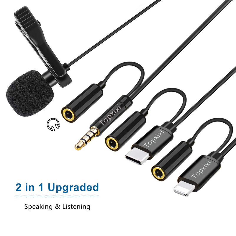 [AUSTRALIA] - Topxixi Lavalier Microphone Upgraded 2in1 with Earphone Jack, Clip-on Omnidirectional Condenser Mic for Android Smartphone iPhone Recording Video/YouTube/Interview 3.5mm jack, 59inch 