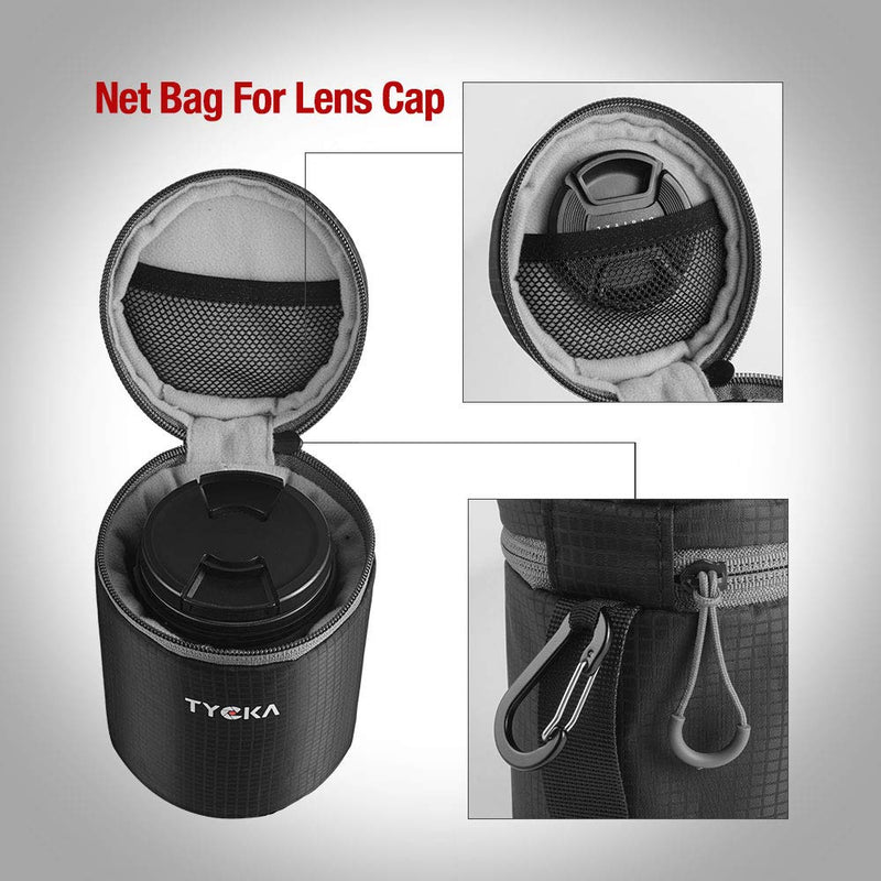 TYCKA Lens Pouch Water Resistant Camera Lens Cases Protective Bag with Zipper for DSLR Camera Lens 9 x 13 cm /3.54 x 5.11 in, Black 3.54 x 5.11 in