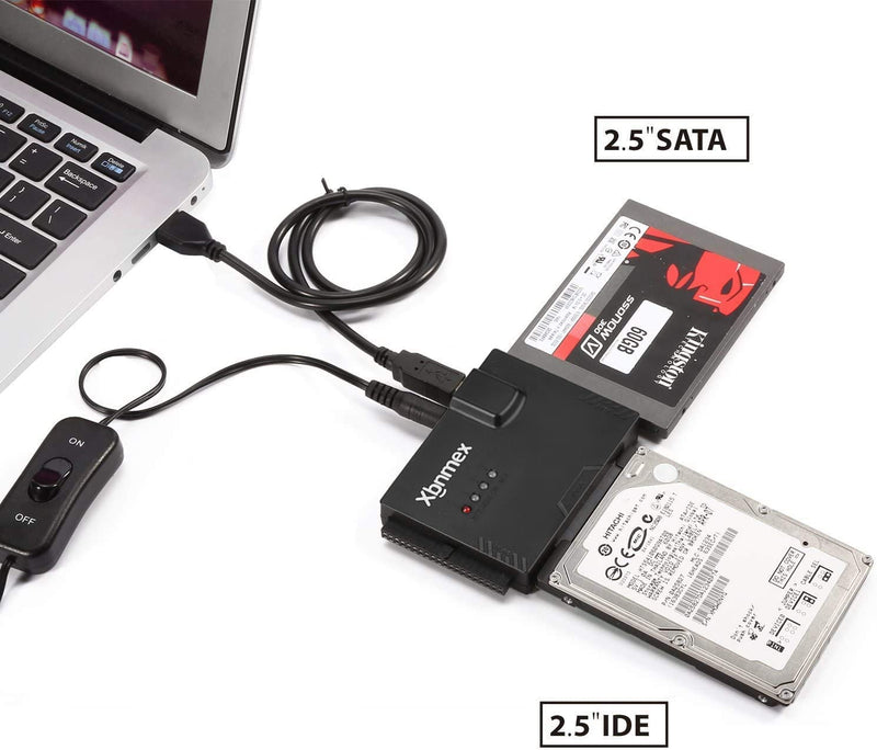 Xbnmex IDE SATA to USB 3.0 Cable Hard Drive Reader IDE SATA PATA USB 3.0 for Hard Drive Disk HDD 2.5" 3.5" with 12V 2A External AC Power Adapter(Black)