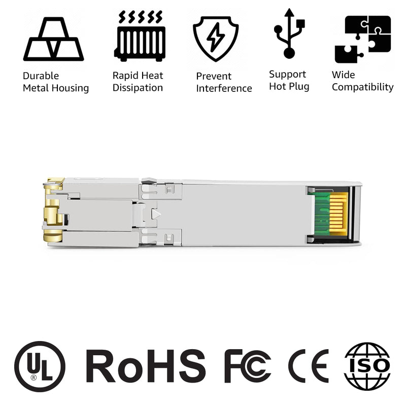 10GBase-T SFP+ to RJ45 Transceiver up to 30m 10G-T 10G SFP+ Copper RJ-45 Cat6a/7 Mini-GBIC Module for Ubiquiti Unifi Ufiber UF-RJ45-10G Netgear AXM765 10GBASE-T: 30m for Ubiquiti/Netgear