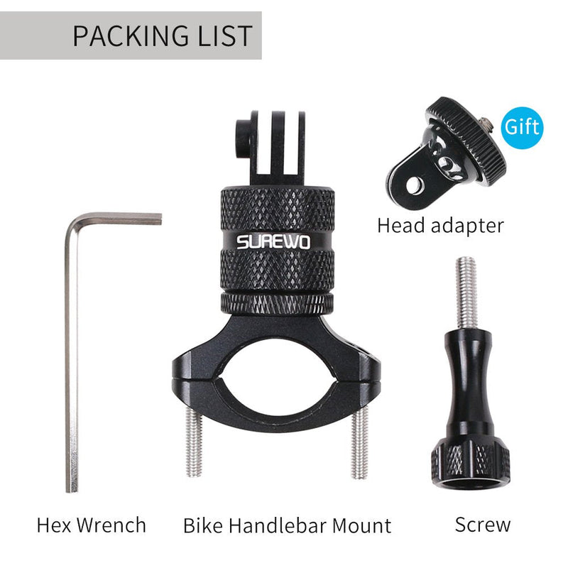 SUREWO Bike Mount for GoPro Hero 10/9/8/7/6/5 Black,GoPro Max,Camera Aluminum Bicycle Motorcycle Handlebar Mount Compatible with DJI Osmo Action 2,Xiaomi YI,Crosstour and Most Action Cameras