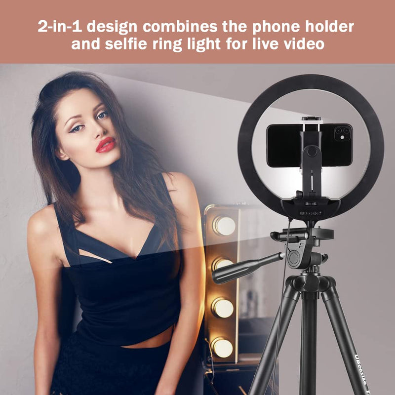 UBeesize 10" Selfie Ring Light with 50" Extendable Tripod Stand & Phone Holder for Live Stream/Makeup/YouTube Video