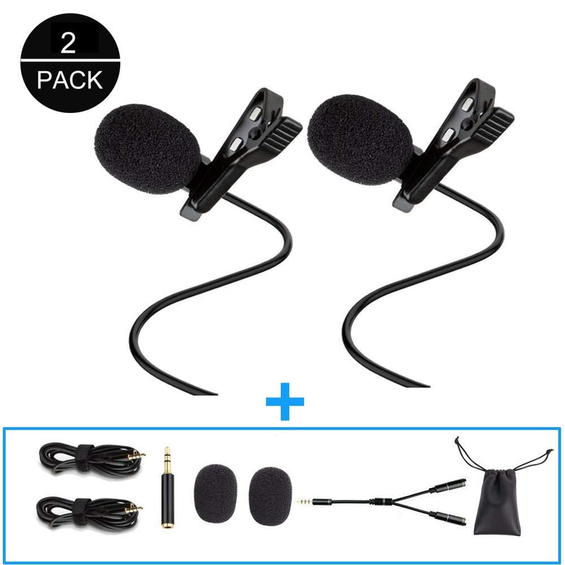 ILamourCar 2 Pack Professional Lavalier Lapel Microphone, Clip on Mic 3.5mm Omnidirectional Condenser Mic Complete Set Audio Recording Mic for Android/iPhone/PC/Camera for YouTube, Video Conference