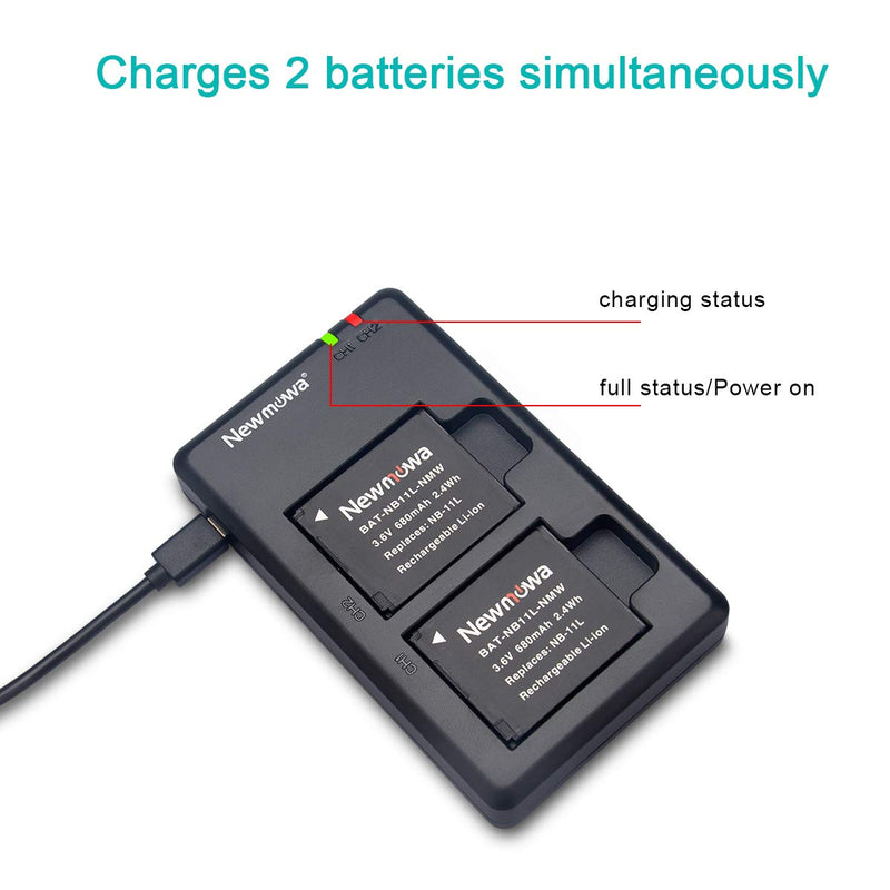 Newmowa NB-11L/11LH Battery (2 Pack) and Dual USB Charger Kit for Canon NB-11L/11LH and Canon PowerShot A2300 is, A2400 is, A2500, A2600, A3400 is, A3500 is, A4000 is, ELPH 110 HS, ELPH 115 HS