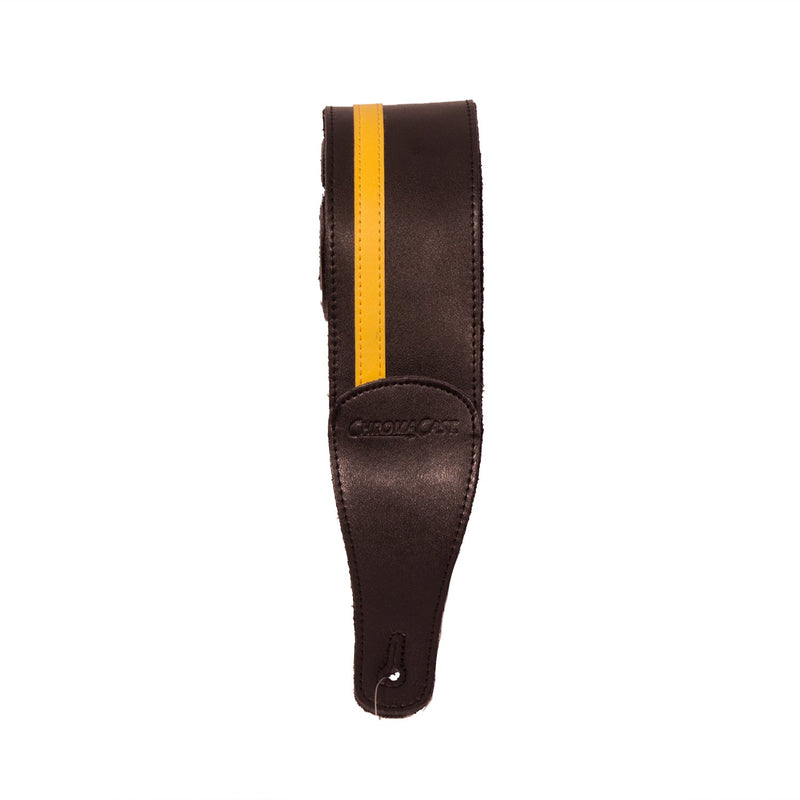 ChromaCast Speed Series Leather Racing Stripe Guitar Strap, Black with Yellow Black w/ Yellow