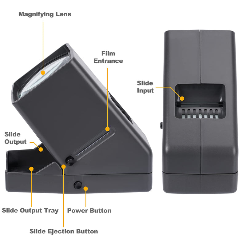 Slide Viewer, 3X Magnification and LED Lighted Illuminated Viewing for Slides and 35mm Film Negatives, USB Powered Cable Included