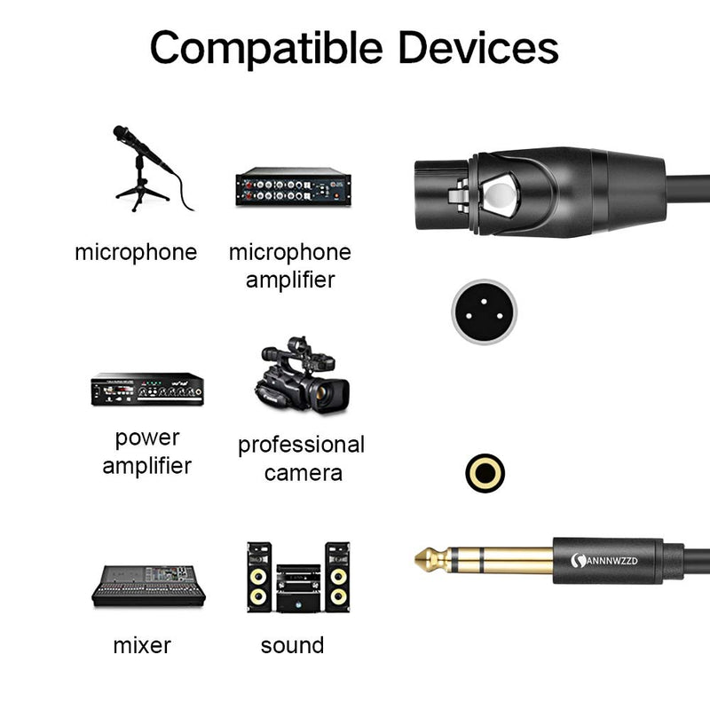 LinkinPerk 6.35mm male plug to 3 pin XLR F female Cable, 6.3mm TRS Stereo Jack TO XLR Balanced MIC Microphone Cable (5M) 5M