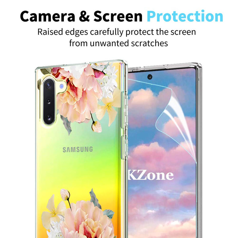 OKZone Case for Galaxy Note 10 Case, [Flowers Pattern Design] Colorful Floral Pattern Printed Shockproof Transparent Clear Soft Flexible TPU Protective Case For Samsung Galaxy Note 10 (Yellow) Yellow