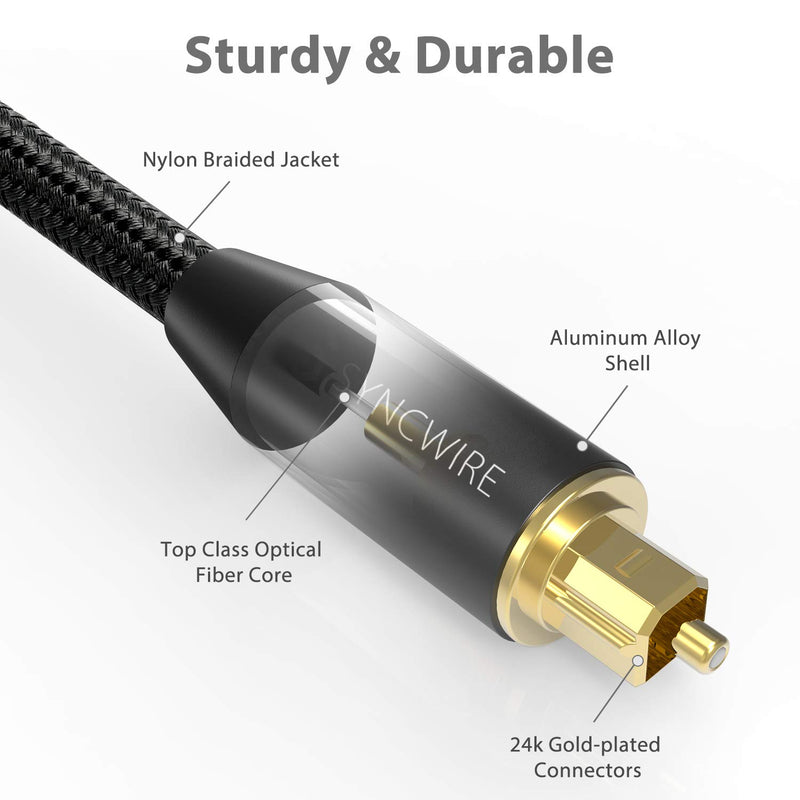 Syncwire Optical Audio Cable, 6.6Ft/2M - Flexible Nylon Braided Toslink Port Digital Optical Cable with 24K Gold-Plated Connectors for Soundbar, Smart TV, PS4, Xbox, DVD/CD, Home Theater and More