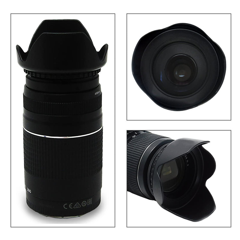 58mm Lens Hood Kit with 58mm Hard Lens Hood + 58mm Soft Lens Hood for Canon Cameras Including Canon Rebel T7 T6 T5 T3 T7i T6i T6s T5i T4i SL3 SL2 SL1, Canon EOS 7D/7D Mark II 70D 77D 90D DSLR Cameras