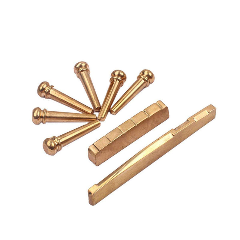 6Pieces Golden Brass Bridge Pins with Guitar Bridge Saddle Nut Set suit for Acoustic Guitar