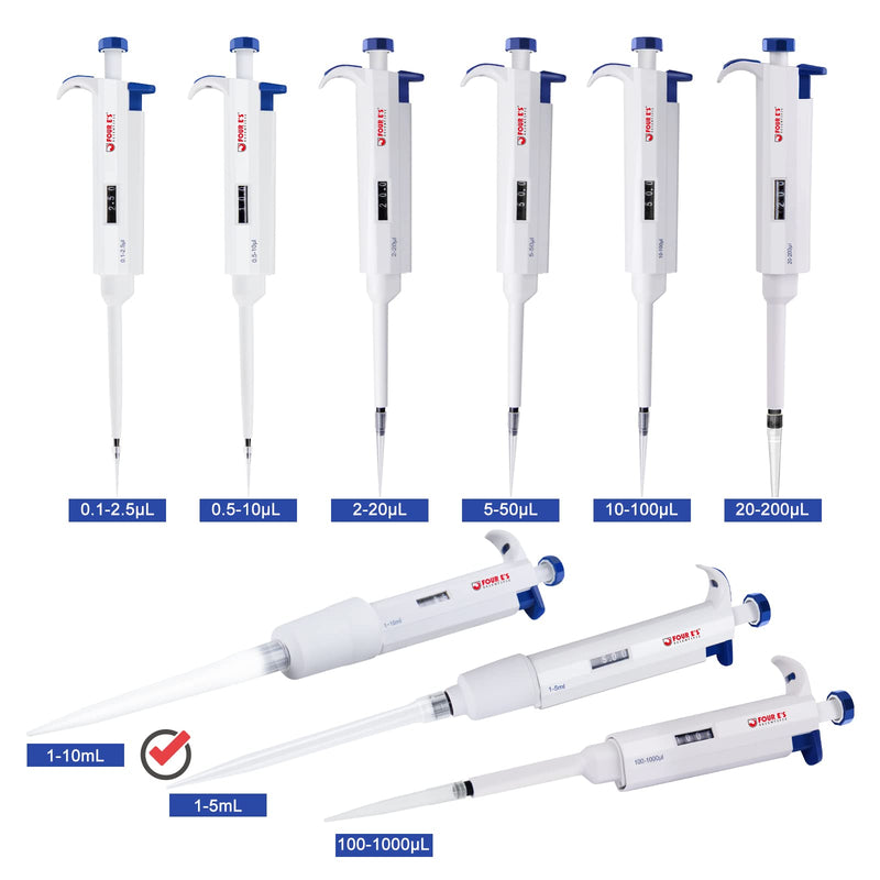 5mL Adjustable Volume Pipette - Four E's Scientific Lab Single Channel Micro Pipettor, 1-5mL Manual Liquid Micropipette 1000-5000μl (increment :50μl)