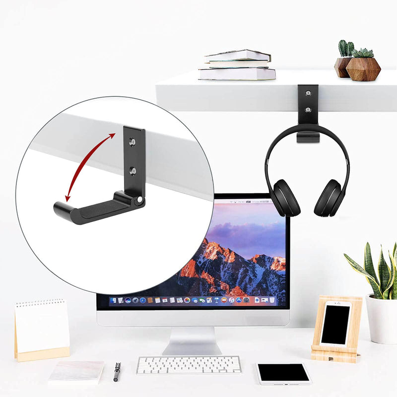 Headphone Stand Hanger Headset-Holder Hook - Earphone Hook for Wall & Desk,Folding Hook with Screws Nails and 3M Adhesive Tape