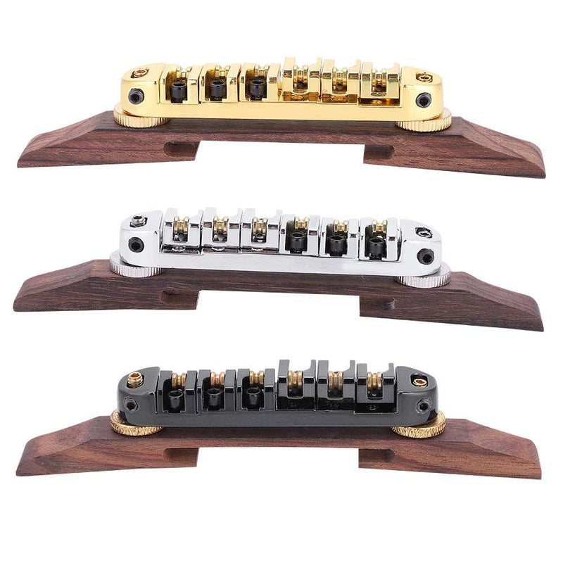 Guitar Bridge Copper-zinc Alloy + Rosewood Archtop Guitar Bridge With Adjustable Roller Saddles for 6 String LP SG Jazz Guitar Silver