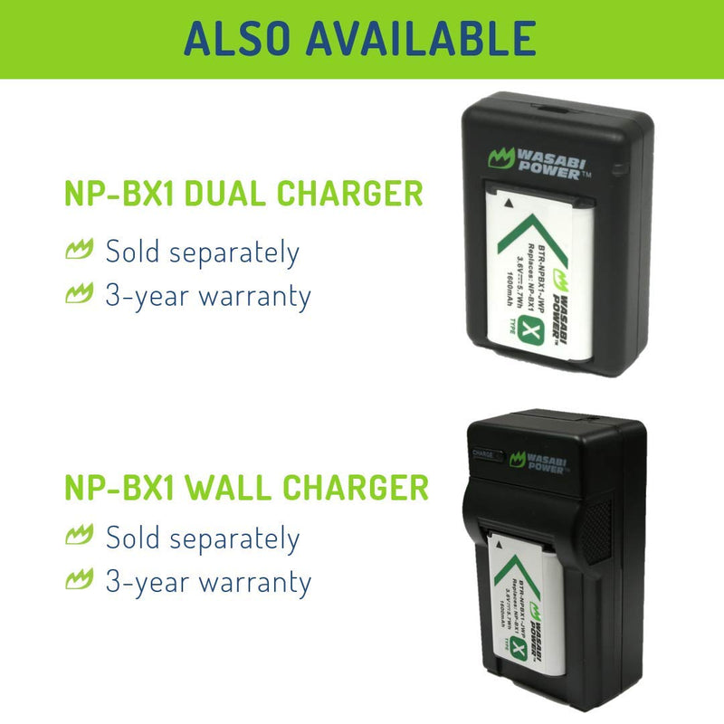 Wasabi Power Battery for Sony NP-BX1 and Sony Cyber-shot DSC-H400, DSC-HX50V, DSC-HX300, DSC-HX400, DSC-RX1, DSC-RX1R, DSC-RX100, DSC-RX100 II, DSC-RX100 III, DSC-RX100M2, DSC-RX100M3, DSC-WX300, DSC-WX350, HDR-AS10, HDR-AS15, HDR-AS30V, HDR-AS100V, HD...