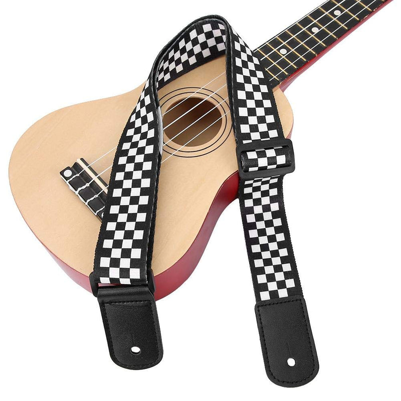 Bnineteenteam Guitar Shoulder Strap, Black and White Squares Pattern Adjustable Guitar Shoulder Strap Accessory for Ukulele 4 String Musical Instruments