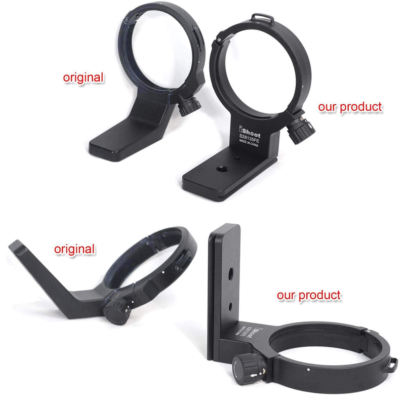 iShoot Lens Collar Support Compatible with Sony FE PZ 28-135mm f/4 G OSS SELP28135G, CNC Machined Lens Tripod Mount Ring, Bottom is ARCA Fit Quick Release Plate for ARCA-Swiss Type Tripod Ball Head