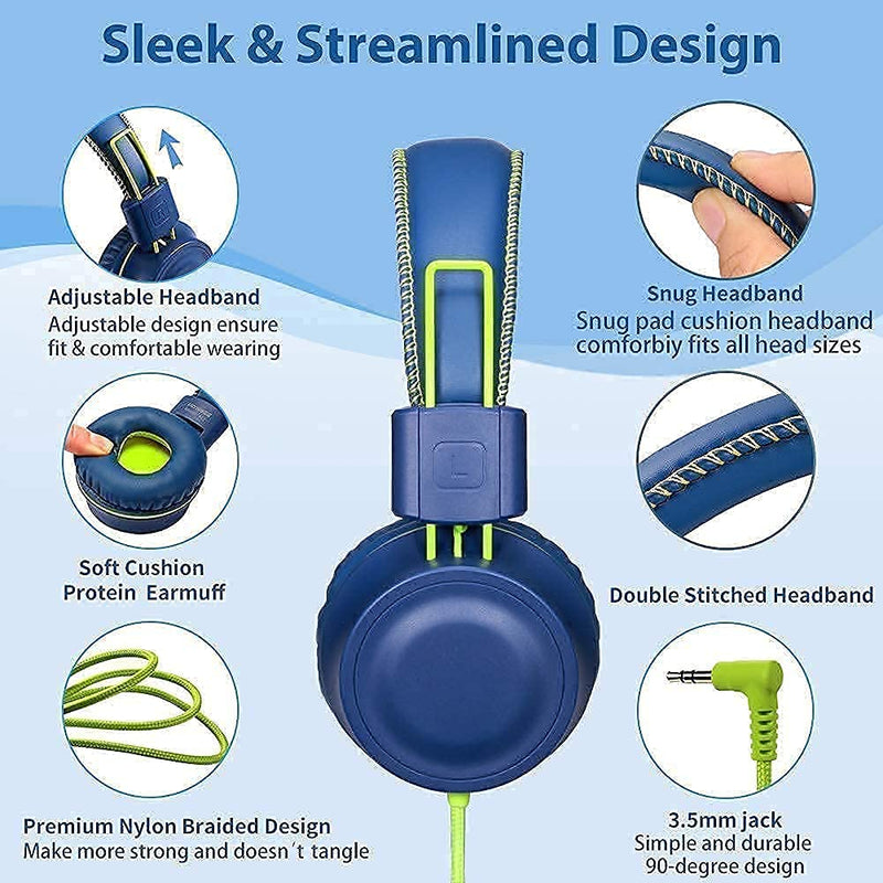POWMEE Bundle M2&M1 Kids Headphones Wired Headphone for Kids,Foldable Adjustable Stereo Tangle-Free,3.5MM Jack Wire Cord On-Ear Headphone for Children/Teens/Girls/School/Kindle/Airplane/Plane/