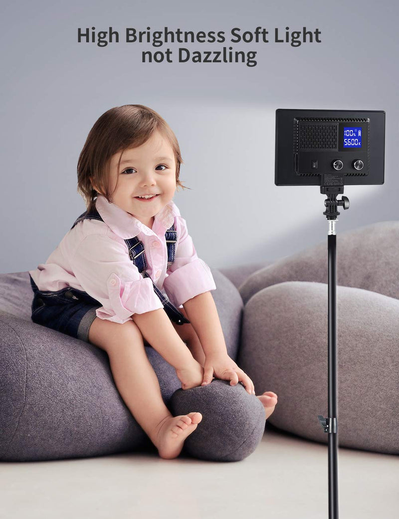 RALENO LED Video Light, Built-in Rechargeable Battery 3200K-5600K Bi-Color Brightness CRI95+ with LCD Display, Dual Power Design USB Camera Light for Baby Photography, YouTube Video, Interviews