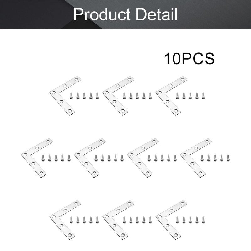MroMax 10PCS L-Shaped Right Angle Bracket (L x W) Stainless Steel Right Angle Bracket Fastener Silver