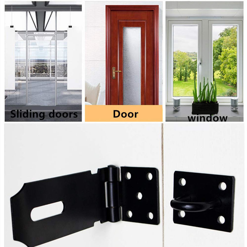 Door Hasp Padlock Latch Stainless Steel Safety Clasp Hasp Lock Latch Matte Black Finish 2 Pack (5inch) 5inch
