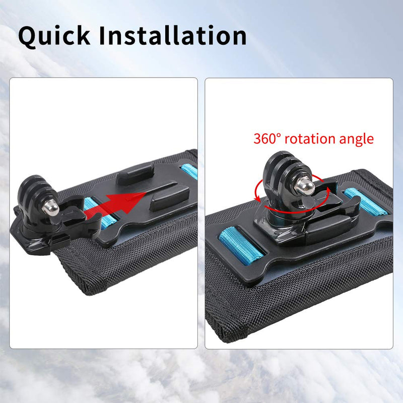 Backpack Shoulder Strap Mount Camera with Adjustable Shoulder Pad and 360 Degree Rotating Base Compatible with GoPro Hero 10 Black, Hero 9/8/7/6/5/4/3+, OSMO Action, Xiaoyi 4K and Most Action Cameras Backpack Shoulder Strap Mount